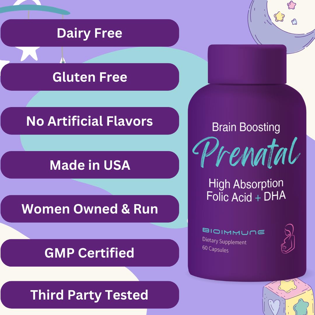 BioImmune Ultra Strength Bio-Available Prenatal Vitamins for Women, Naturally Occurring Methylated Folate Folic Acid, DHA Omega 3. Supports Brain Development, Healthy Fetal Development — Amazon image 4