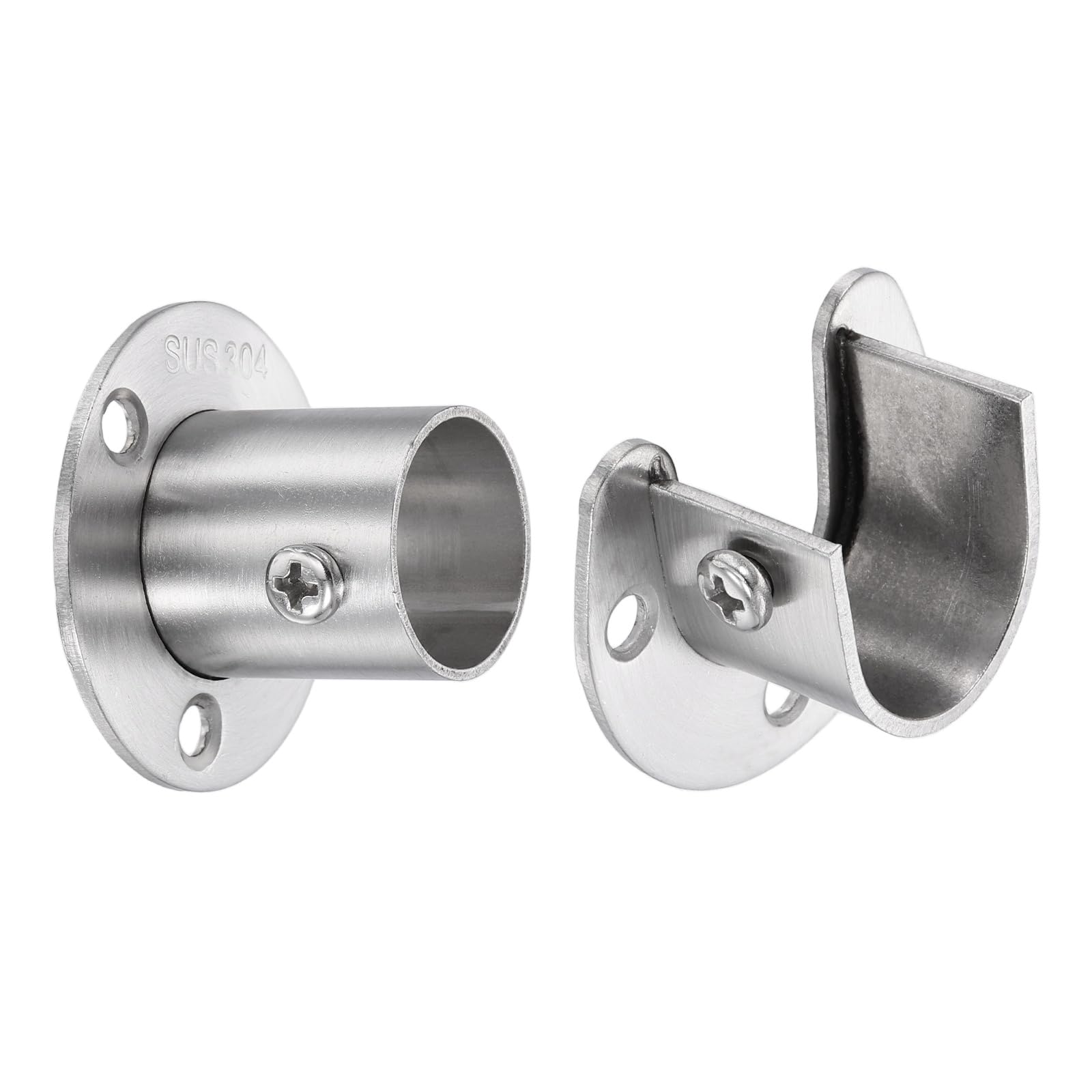 sourcing map 2Pcs Closet Pole Sockets, 7/8" 304 Stainless Steel Flange Rod Holder, 1.1" Height Closet Rod End Supports for Closet Wardrobe Shower Curtain, Silver
