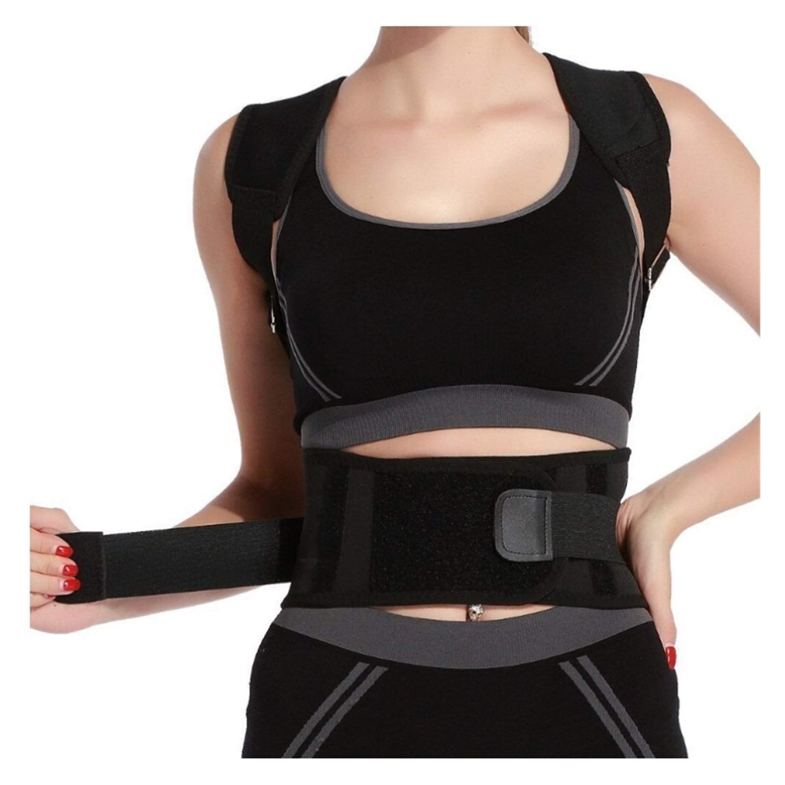 Hombres y Mujeres Corrector de Postura Ajustable Soporte para la Espalda Hombro Espalda Brace Belt Corretor Postural Back Straightener Strap (Color : Black, Size : XX-Large)
