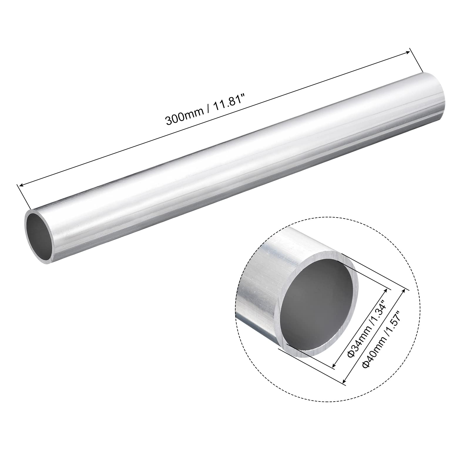 sourcing map Tube Rond en Aluminium 6063, 40mm OD 34mm ID 30cm de Longueur Tuyau Tube pour Industrie DIY Projets