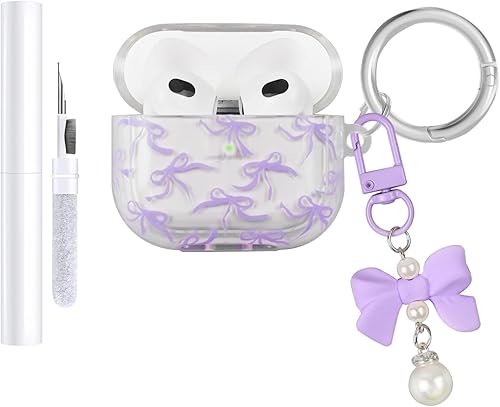 Miniatura 8 de Funda compatible con AirPods 3 2021, funda de TPU suave con bonito patrón de flores para AirPods de 3 generación con llavero de flores y mosquetón