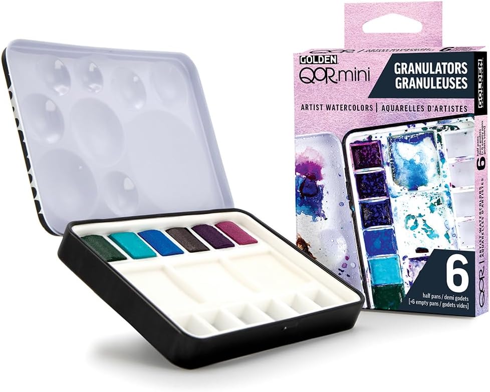 QoR Granulators Half Pan Set by GOLDEN, 6 Half Pan Watercolors, Professional Watercolor Paint Set