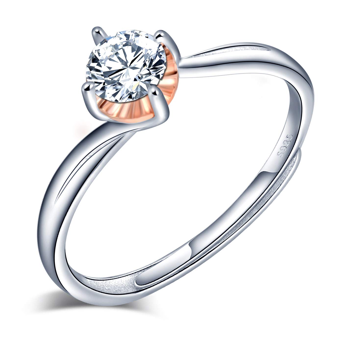 Bague Couple Argent 925 CPSLOVE Avec Diamant Fleur - Taille Réglable Cadeau Saint-Valentin
