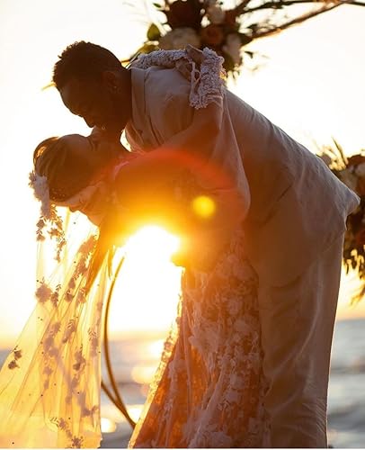 Miniatura 8 de Bohemian Wedding Veil with 3D flowers and pearls off-white light Ivory bridal veil white wedding veil Unique wedding veil (White) 100 cm long