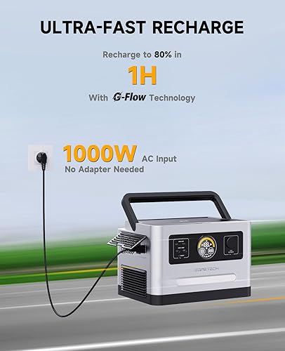 Miniatura 2 de Sonic - Estación de energía portátil de 1200 W, generador solar de 1200 W, batería de litio de reserva de 999 Wh, 1.67 H a carga completa, con 8