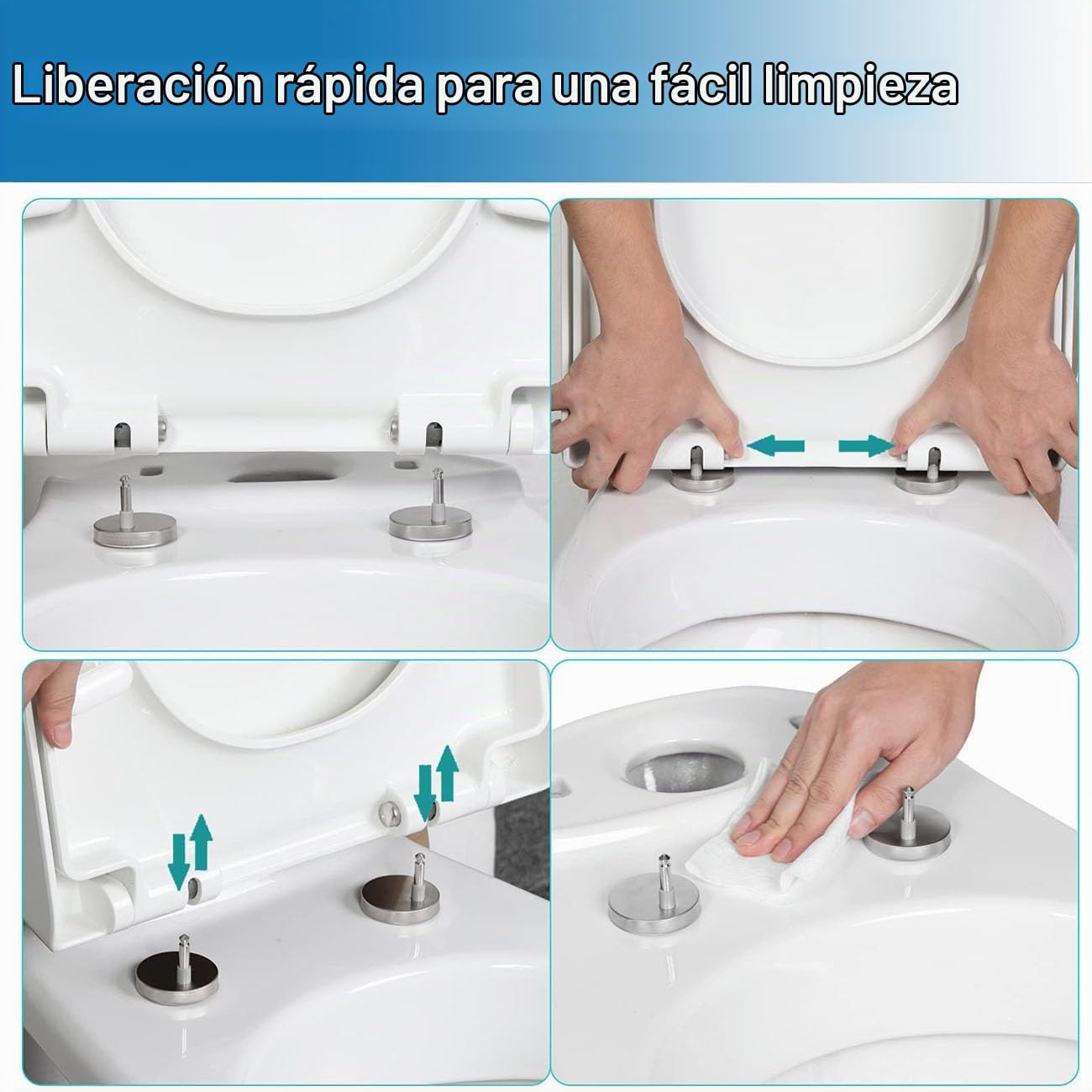 Asiento De Inodoro Blanco De Cierre Suave, Tapa Wc De Lujo Con Cierre Lento Y Bisagras De Liberación Rápida Para Una Fácil Limpieza, Tapa De Inodoro Cuadrada De Fijación Superior Más Firme,05B