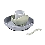 BEABA Silicone 4 Piece Baby Feeding Set, Suction Plates for Baby, High Grade Food Safe Silicone, Rain