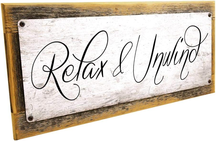 Homebody Accents – “Relax & Unwind” 6x16” Metal Sign, Rustic Wall Art for Cabins, Beach House- Funny Laundry & Bathroom Signs, Cozy Decor, Made in USA