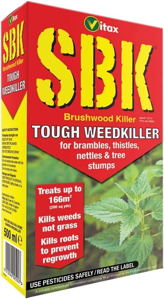 Vitax SBK Brushwood Killer: Advanced Formula for Complete Weed Control, Safely Targets Tough Weeds and Hardwood Saplings, Ideal for Nettles, Docks, Thistles, Brambles, and More (500ml)