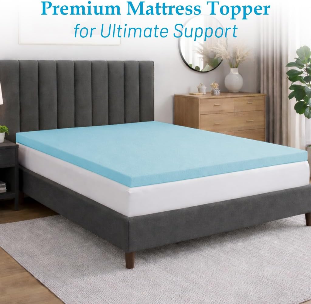 Greaton, 3-Inch Gel Memory Foam Mattress Topper, CertiPUR-US Certified for Superior Comfort and Support, Full, Blue
