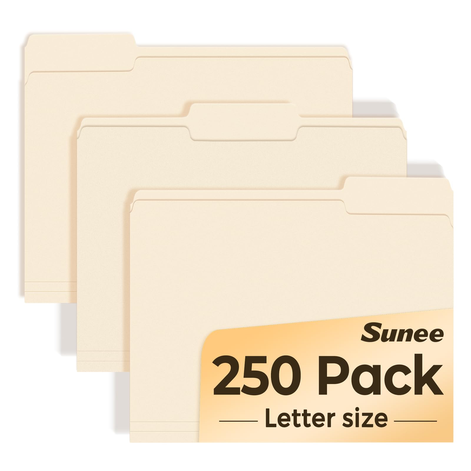 SUNEE Manilla Folders Letter Size, 250 Pack, 1/3 Cut Tab