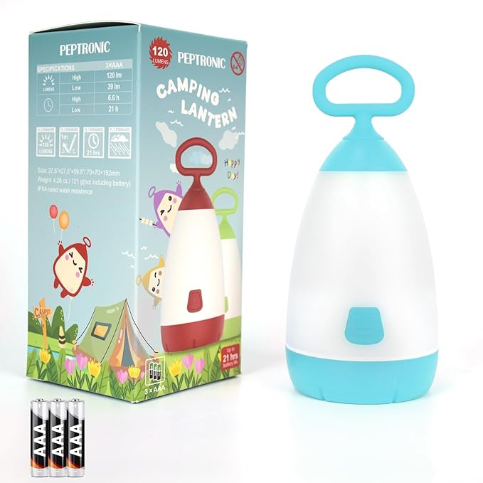 Kids Camping Lantern & Night Light Battery Powered (AAA Included), 360° Eye-Safe Light