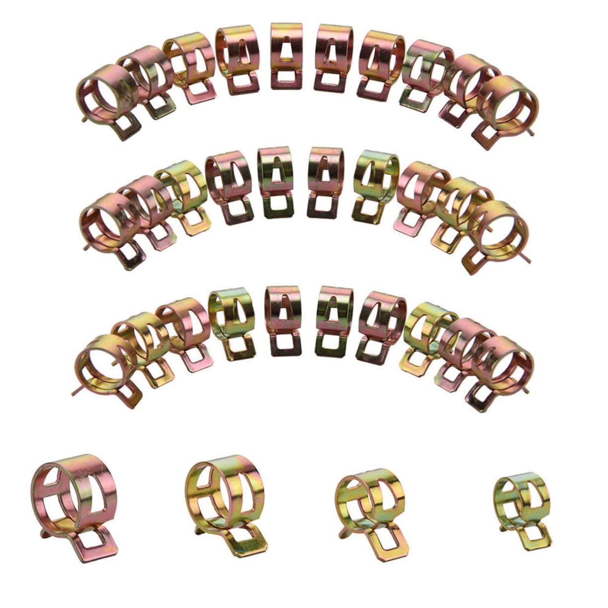 STOBAZA 1 Set 60pcs Hose Clamp Pipe Clamp Pipe Bracket Clamp Line Hose Gas Garden Hose Clamps Sizes Assorted Mounting Duct Industrial Hose Gear Automotive Pipe Strap Crimp Golden