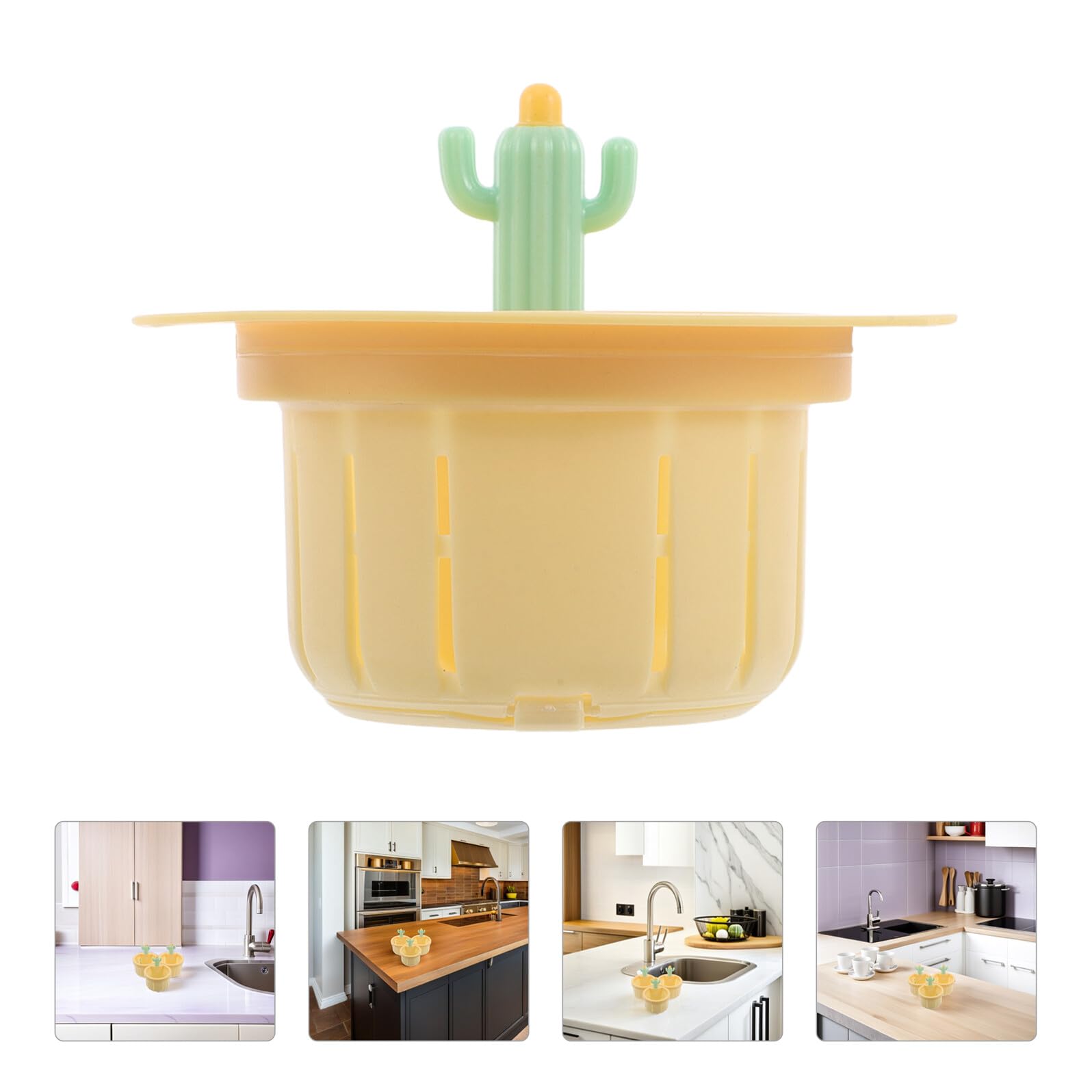 Mikikit Colador de Drenaje para Fregadero de Cocina Forma de Cactus Amarillo Filtro de Plástico Resistente 5 Piezas para Recogida de Residuos Cesta Coladora Práctica para Uso Doméstico