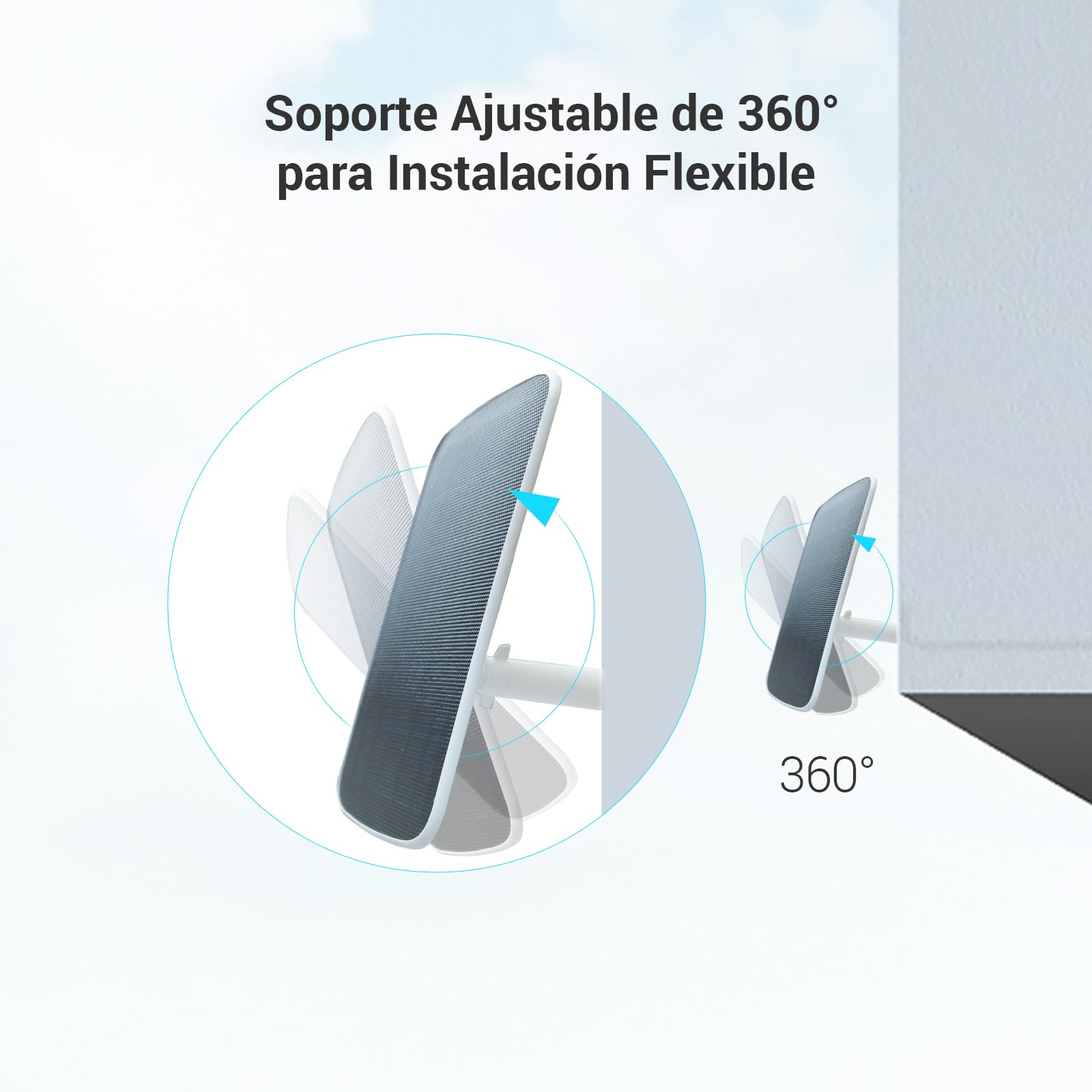 EZVIZ Panel Solar-F Fuente de Alimentación con Puerto Tipo C, para Cámaras Vigilancia WiFi Exterior con Batería, Impermeable, Montaje Ajustable, 4,2W, Fuente de Alimentación Continua (con Cable de 4m)