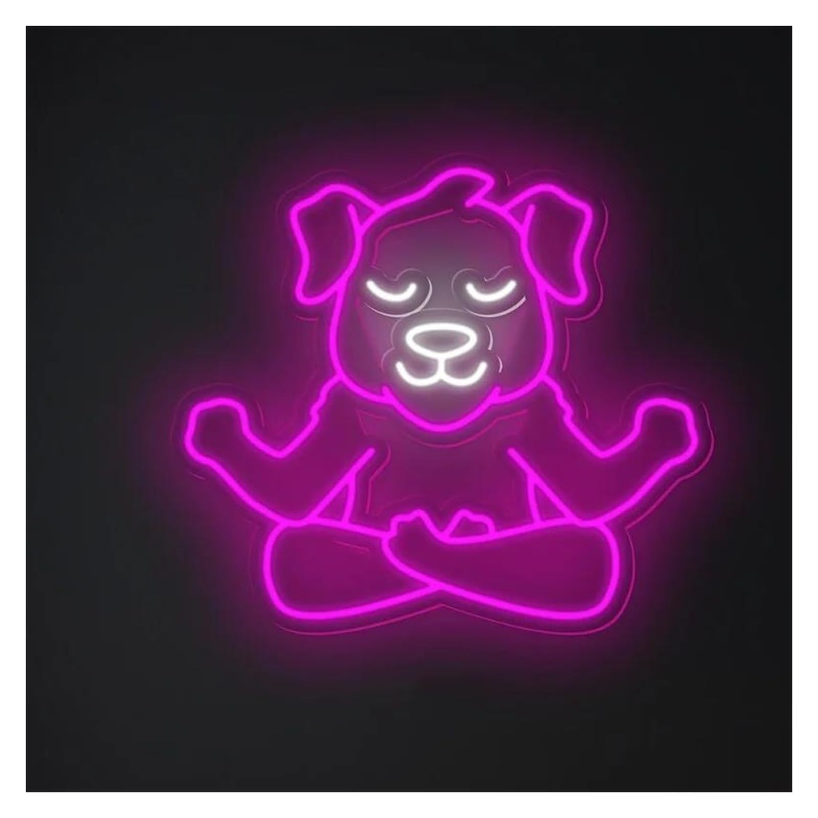 SHOUXI Sign Lamp Cute Dog Meditation Pose Neon Sign Yoga Dog Light for Gym Yoga Studio Office Bedroom Decor Dimmable USB Powered Lamp 45cm(F)