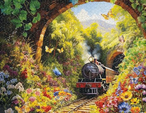 Springbok's Tunnel Pass 1000 Piece Jigsaw Puzzle for Adults by Artist Catorina Crehan - Features a Steam Train Engine Emerging from a Tunnel - Made in USA by Springbok - Image 3