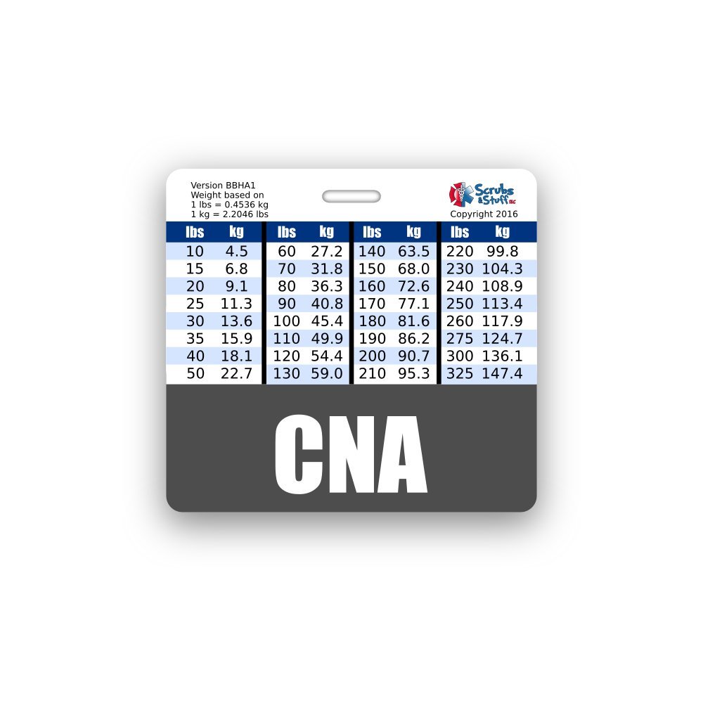 CNA Badge Buddy Horizontal w/Height & Weight Conversion Charts (Gray)