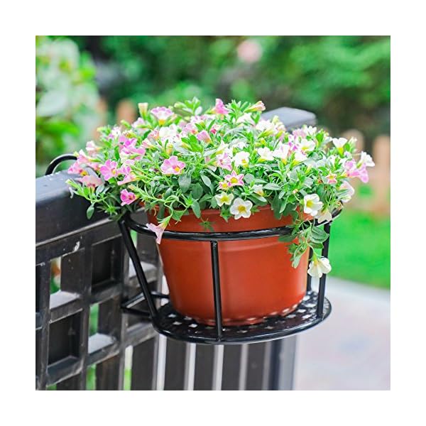 Metal/Iron Art Hanging Baskets Flower Pot Holder - Great for Patio Balcony Porch or Fence,White, Black - Image 4
