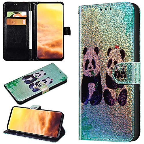 Robinsoni Case Compatible with Sony Xperia L3 Phone Case Wallet Leather Light Reflecting Mirror Case Kickstand Notebook Cover Flip Stand Book Style Case Silicone Case Colorful Animal Case Panda