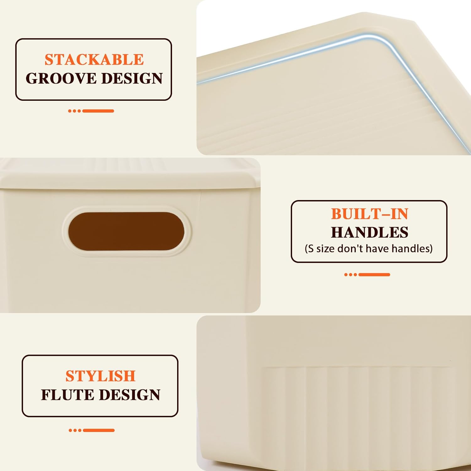 ANMINY 12PCS Plastic Storage Bins Containers with Lids, Large Storage Organization Bins Boxes, Lidded Plastic Storage Baskets for Closet Shelves Desktop, Ivory Lids, 2XL + 4L + 2M + 4S