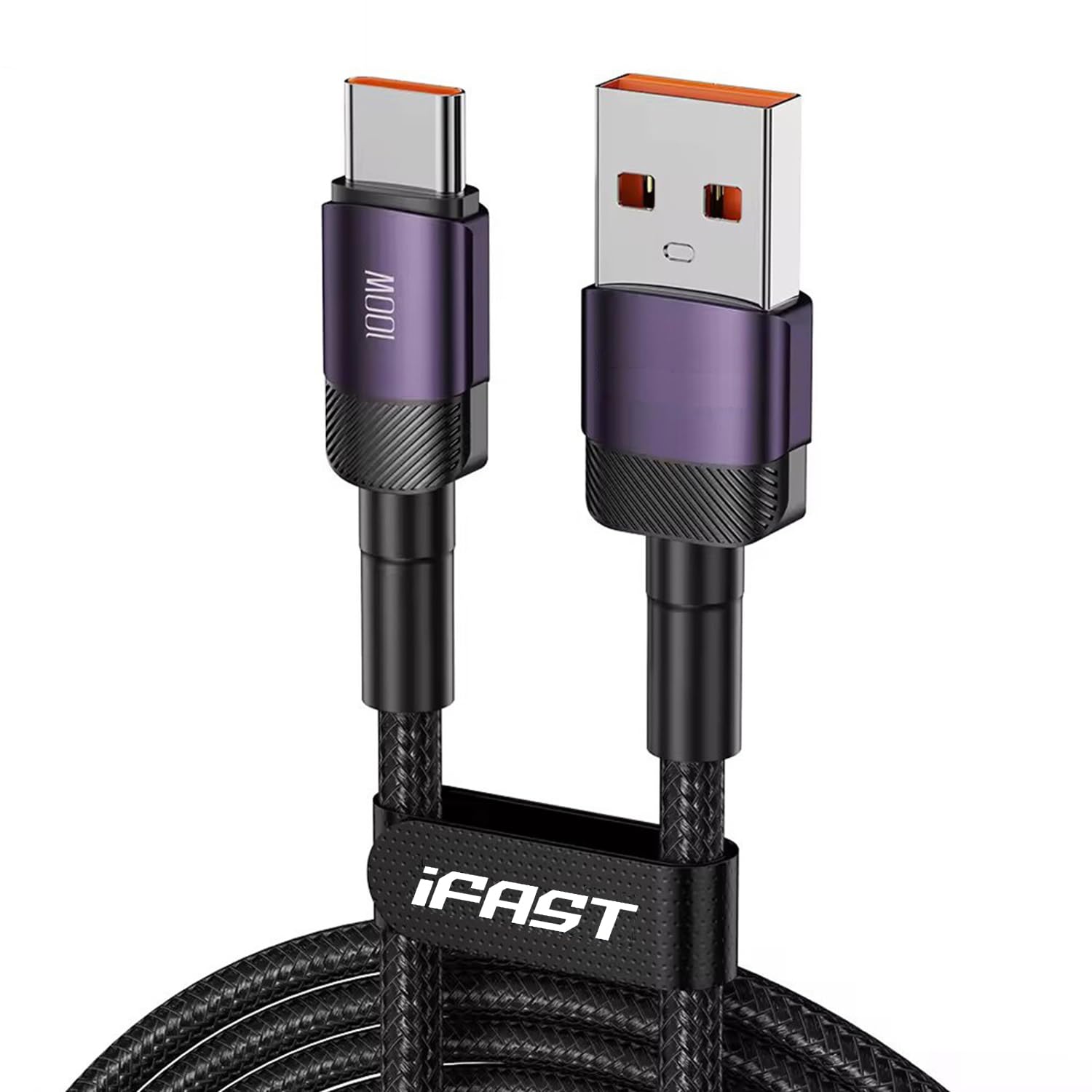 iFAST 100W Type-A to Type-C Nylon Braided Fast Charging Cable | 480Mbps Data Transfer Speed | Compatible with Samsung Galaxy iPad MacBook Pixel (1M, Purple)