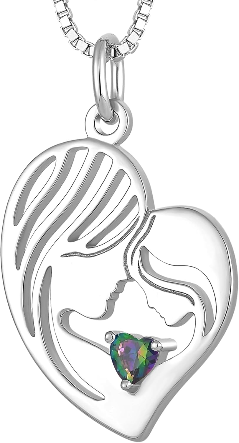 YL Mother Necklace for Women 925 Sterling Silver Mum Heart Pendant Birthstone Jewelry for Mom