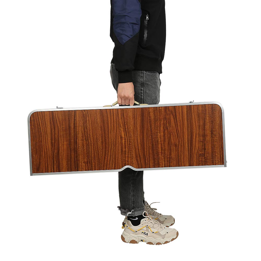 OHMG Tables de Pique-Nique,Table de Camping,Table Pliante Valise avec 2 bancs avec Un Poids Faible grâce au Cadre en Aluminium, Aspect Bois avec Poignées de Transport Marron,90 * 60 * 70cm