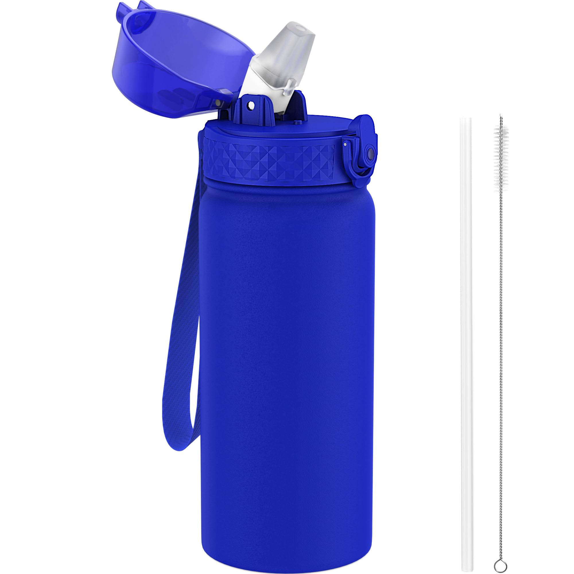 GOPPUS 550ml/18oz Kids Insulated Water Bottle with Straw Cute Double Wall Stainless Steel Child's Small Flask Vacuum Insulated Steel Metal Leak Proof Drink Flask Boys Toddler Girls Bottles BPA-Free