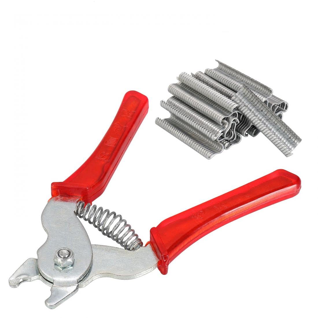 HOHOVYVY Ring pliers, spring loaded pliers with 600 galvanised rings, special grooves for placing the M-rings, for upholstery, fences, sausage and meat cladding