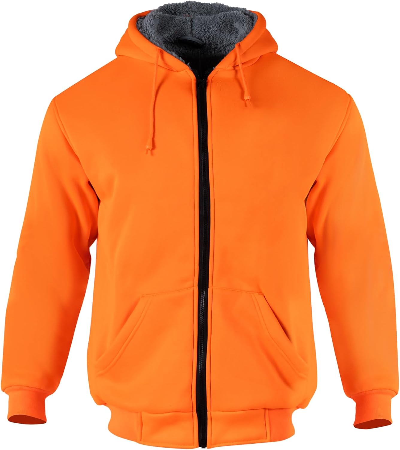 VENDACE Hi Vis Hoodie for Men Sherpa Fleece Lined Safety Sweatshirt Fleece Hoodie Zipper Construction Work Jacket Sweater Large Orange
