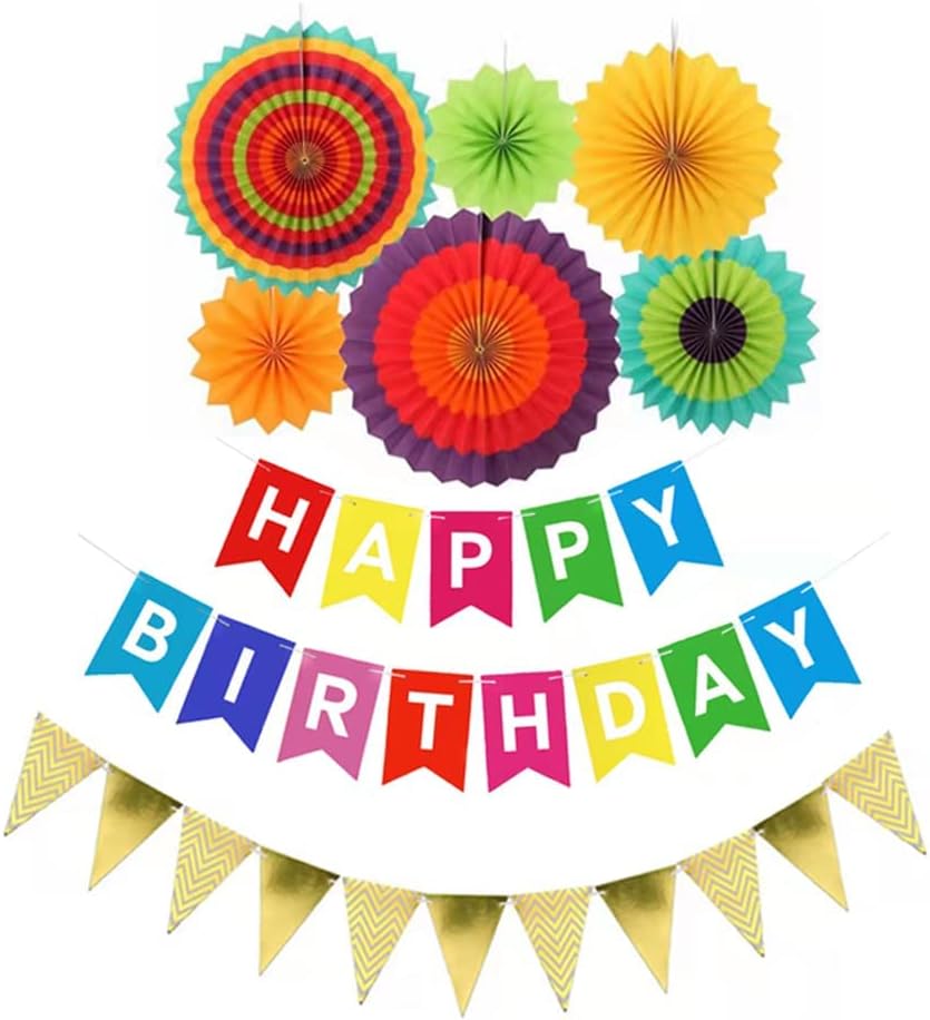 誕生日 飾り付け セット 彩色のペーパーファン ゴールド三角フラッグかーランド Happy Birthdayガーランド 誕生日 飾り付け セット 彩色のペーパーファン ゴールド三角フラッグかーランド Happy Birthdayガーランド