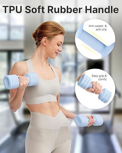 Miniatura 5 de YOTTOY Juego de 2 mancuernas ajustables, pesas de mano 4 en 1 para mujeres en casa, juego de mancuernas compactas con agarre suave y base, 2-5