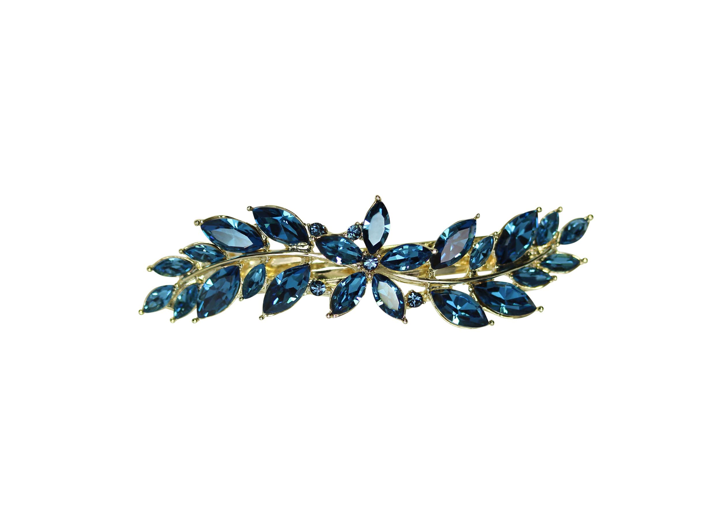 Faship Haarspange mit Blumenmuster, Marineblau mit Strasssteinen
