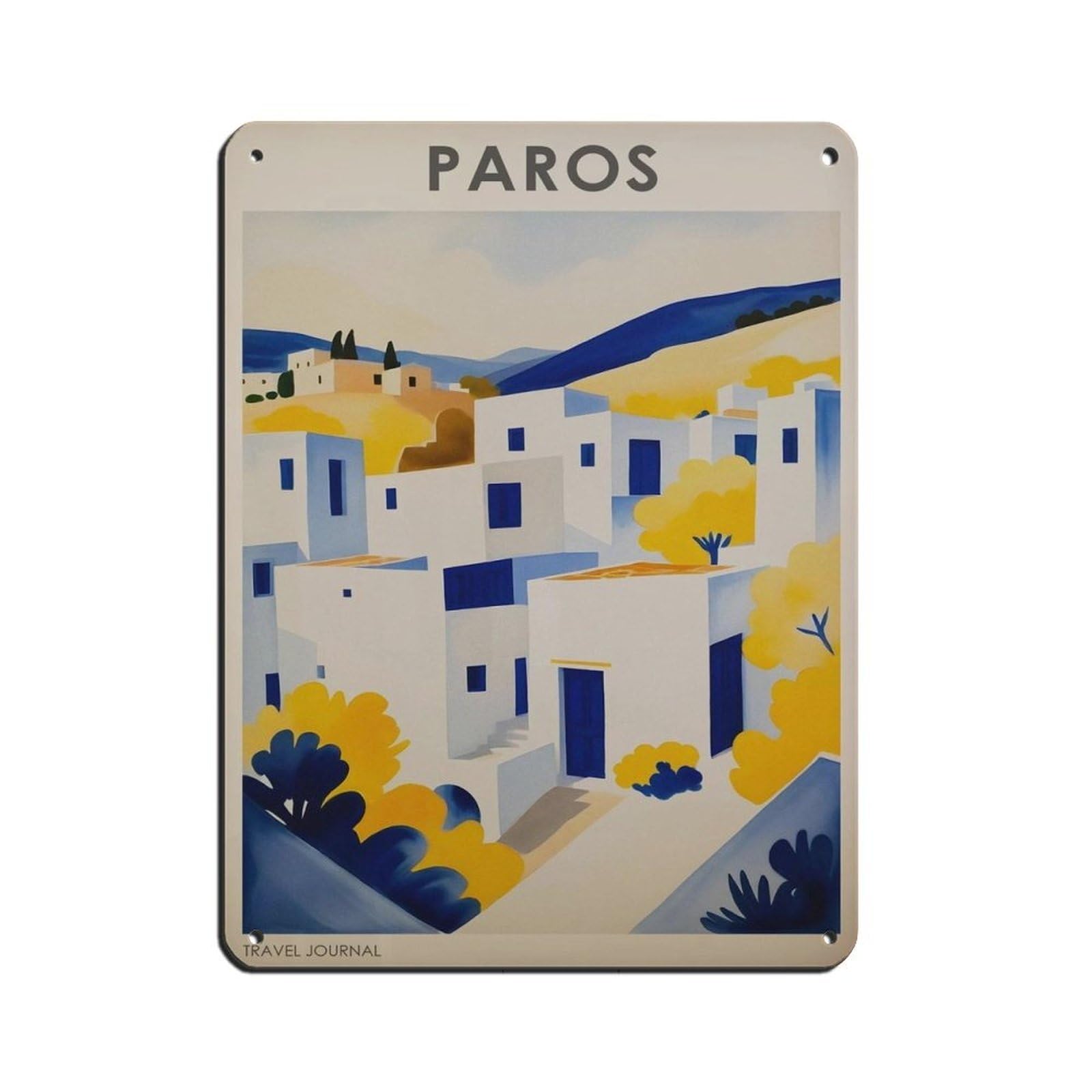 Greece Vintage Travel, Paros Travel Art Tin Sign Vintage Metal Pub Club Cafe Bar Home Wall Art Decoration Poster Retro 12x16inch(30x40cm)