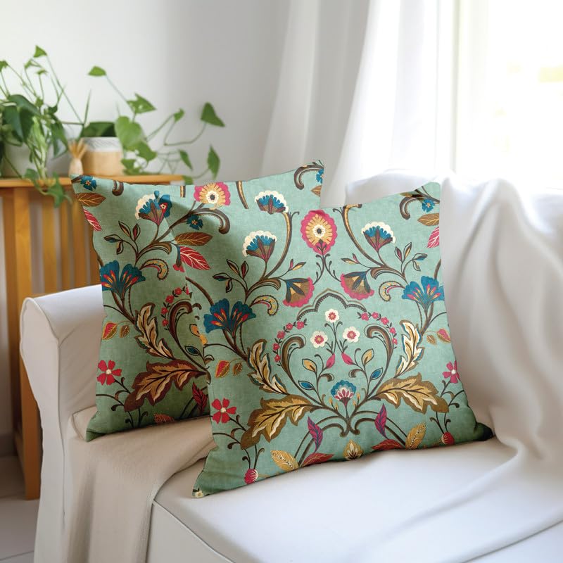 Encasa XO Decorative Throw Pillow Covers 20x20 in - Polyester Floral Digital Print T1 Timeless, 50 x 50 cm (Pack of 2)