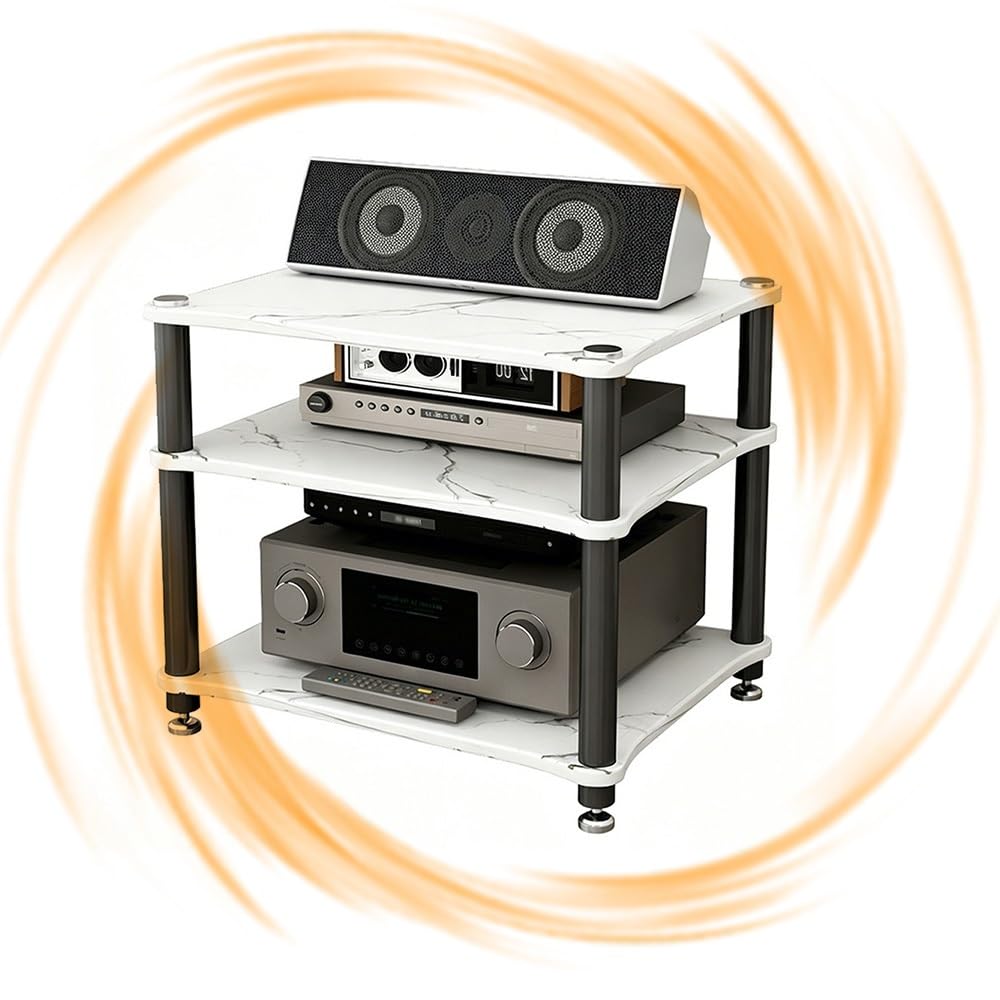 Étagère audio en bois blanc à 3 niveaux au design épuré pour équipement AV