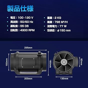 Amazon.co.jp: Hon&Guan ダクトファン 150mm 究極風量 798m³/h