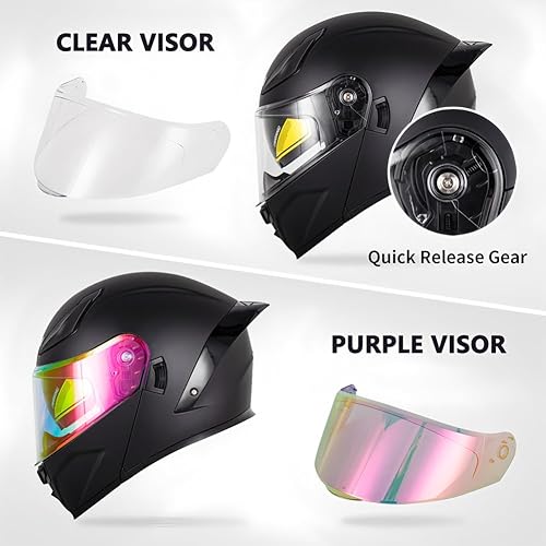 Miniatura 3 de Casco modular de motocicleta con Bluetooth, casco de motocicleta abatible de cara completa para hombres y mujeres con visera tintada y transparente,