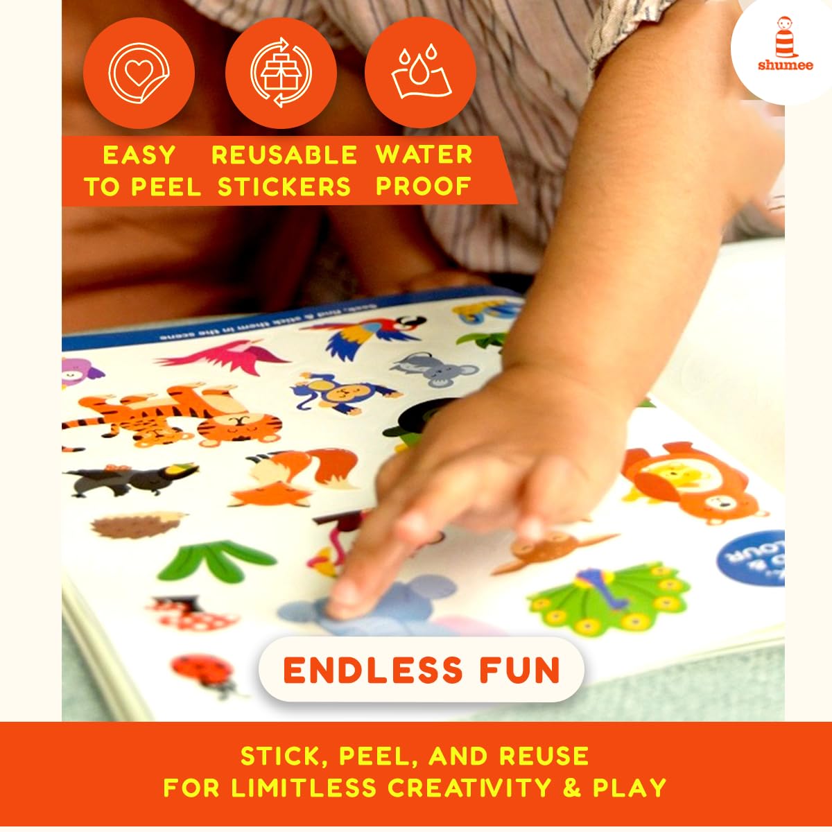 Shumee Jungle Adventure Sticker Book | 180+ Reusable Stickers with 8 Fun Scenes & 2 Seek and Find | Perfect for Kids 2-5 Years - Image 3 thumbnail