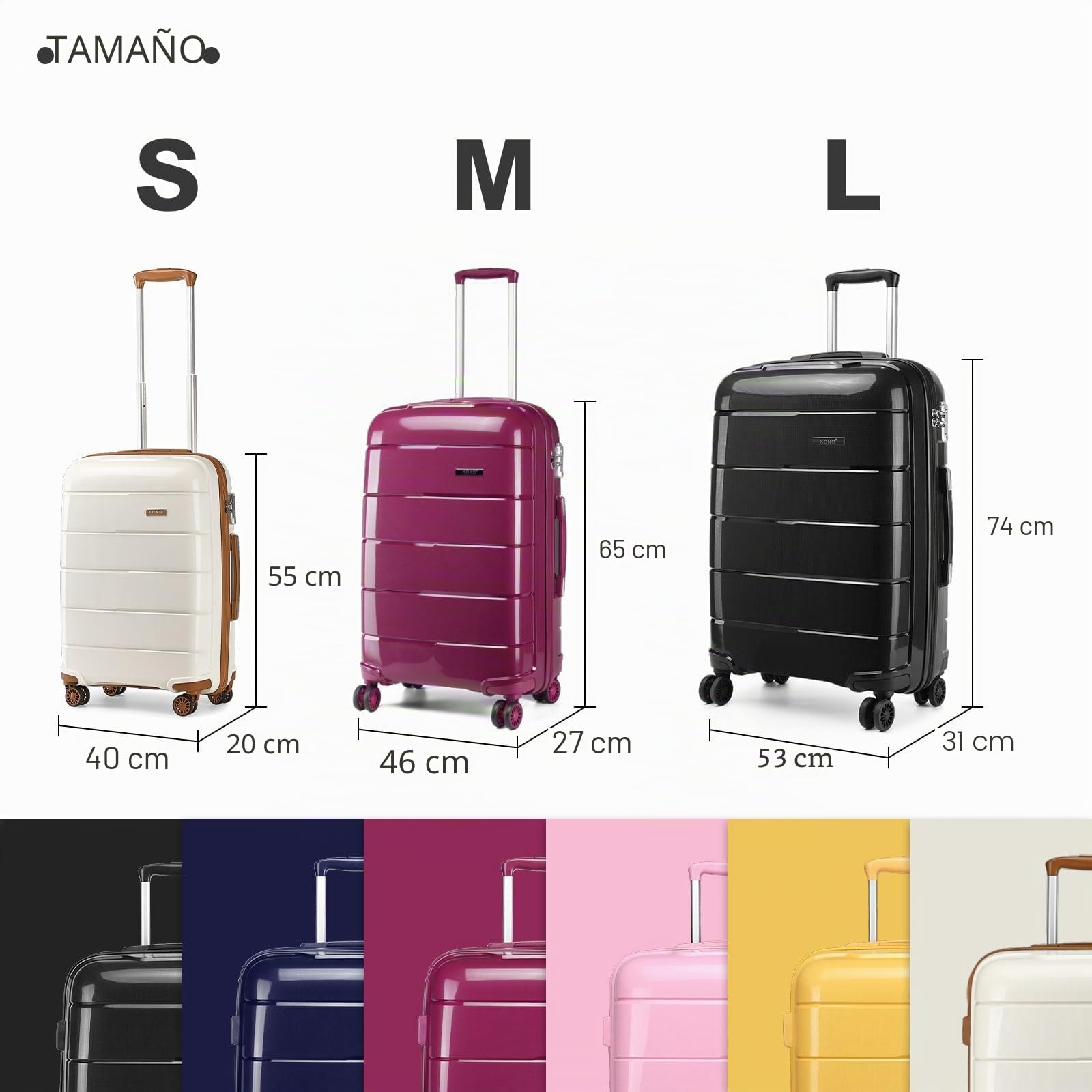 Kono Moda Maletas de Viaje Cabina rígido, Maleta de 4 Ruedas giratorias, Cerradura TSA, Cremallera YKK, Estuche de Carrito de Negocios