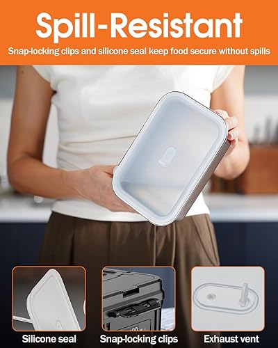 Miniatura 6 de Fiambrera eléctrica inalámbrica para adultos  Fiambrera calentada a batería con recipiente de acero inoxidable de 1.2 L, función de temporizador y