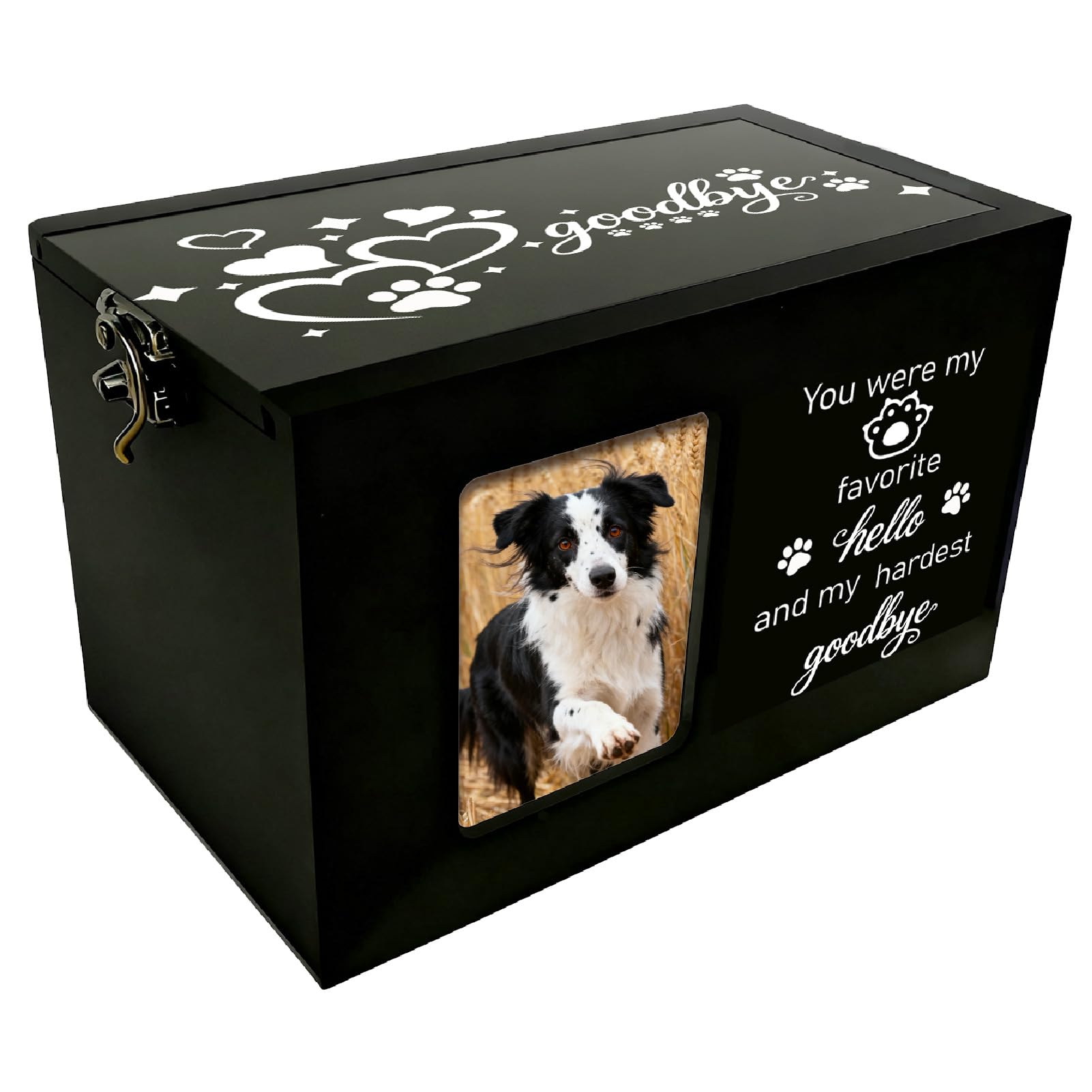 PRESSINART Paw Print Wood Pet Urn Pet Memorial Box for Ashes Heart Pattern Rectangle Storage Containers Cremation Box with Photo Frame for Animal Dog Cat Memorial Remembrance Gift 6.3 x 4.3 x 4.3 Inch