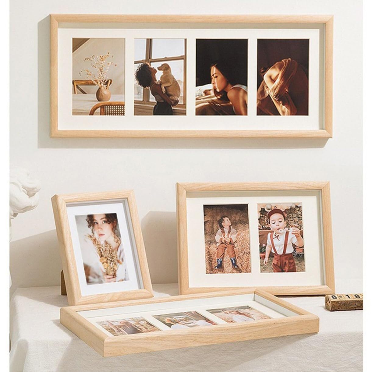 Amazon.co.jp: 飾れる フォトフレーム 横長 3窓 木製 おしゃれ 複数