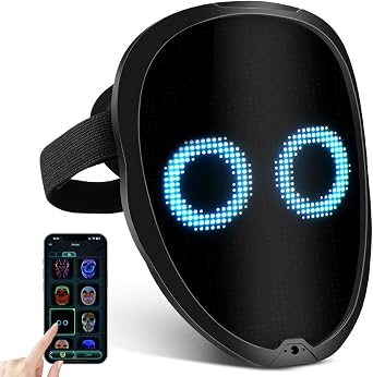 LED Light Up Face Mask, Funny LED Mask with Gesture Sensing Face Transforming Modes, LED Shining Mask Built-in Various Images, Suitable for Costume Cosplay Masquerade Halloween