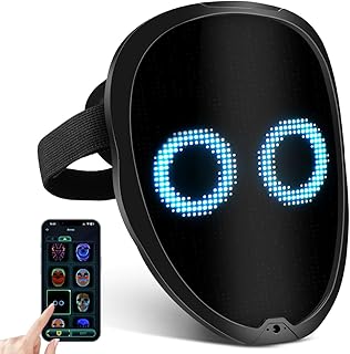 LED Light Up Face Mask, Funny LED Mask with Gesture Sensing Face Transforming Modes, LED Shining Mask Built-in Various Images, Suitable for Costume Cosplay Masquerade Halloween