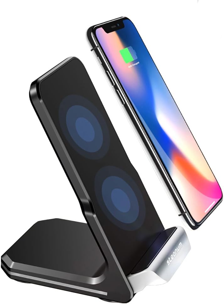 steanum Wireless Charger, Qi Double coil Fast Wireless Charger Car Vent Mount Phone Holder 360°Rotating Gravity Sensor Charge for Galaxy s10/s9/s9+/s8/s8 Plus/s7, Standard Charger for iPhone 8/8 Plus/X/XS/XR