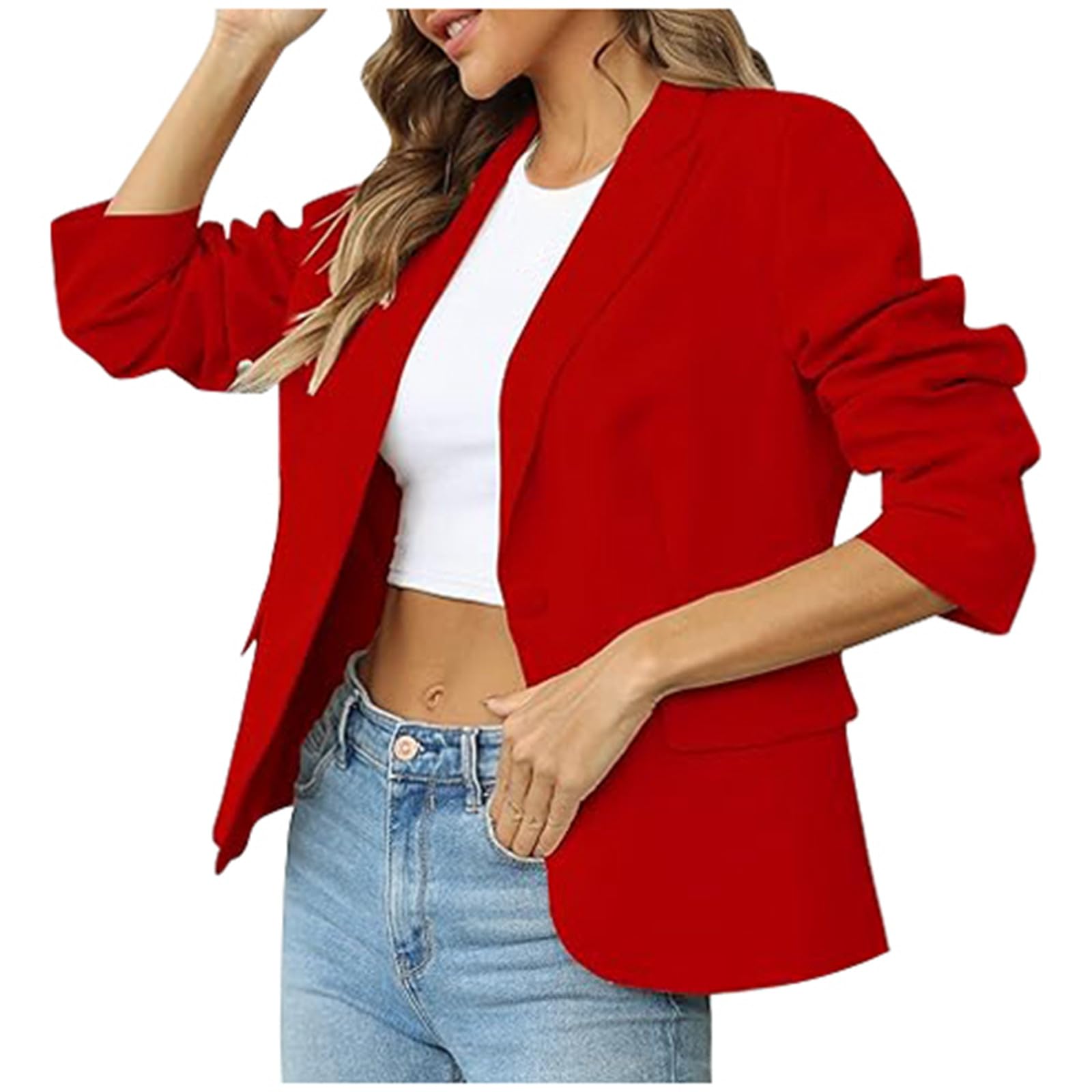 Damen Blazer Sportlich Elegant, Jackett Frühling Sweatblazer, Modische Classic Blaser Jacke Business Outfit Regular Fit Open Front Einfarbig Blazer Anzug Frauen Festliche Kleidung Damen Große Größen