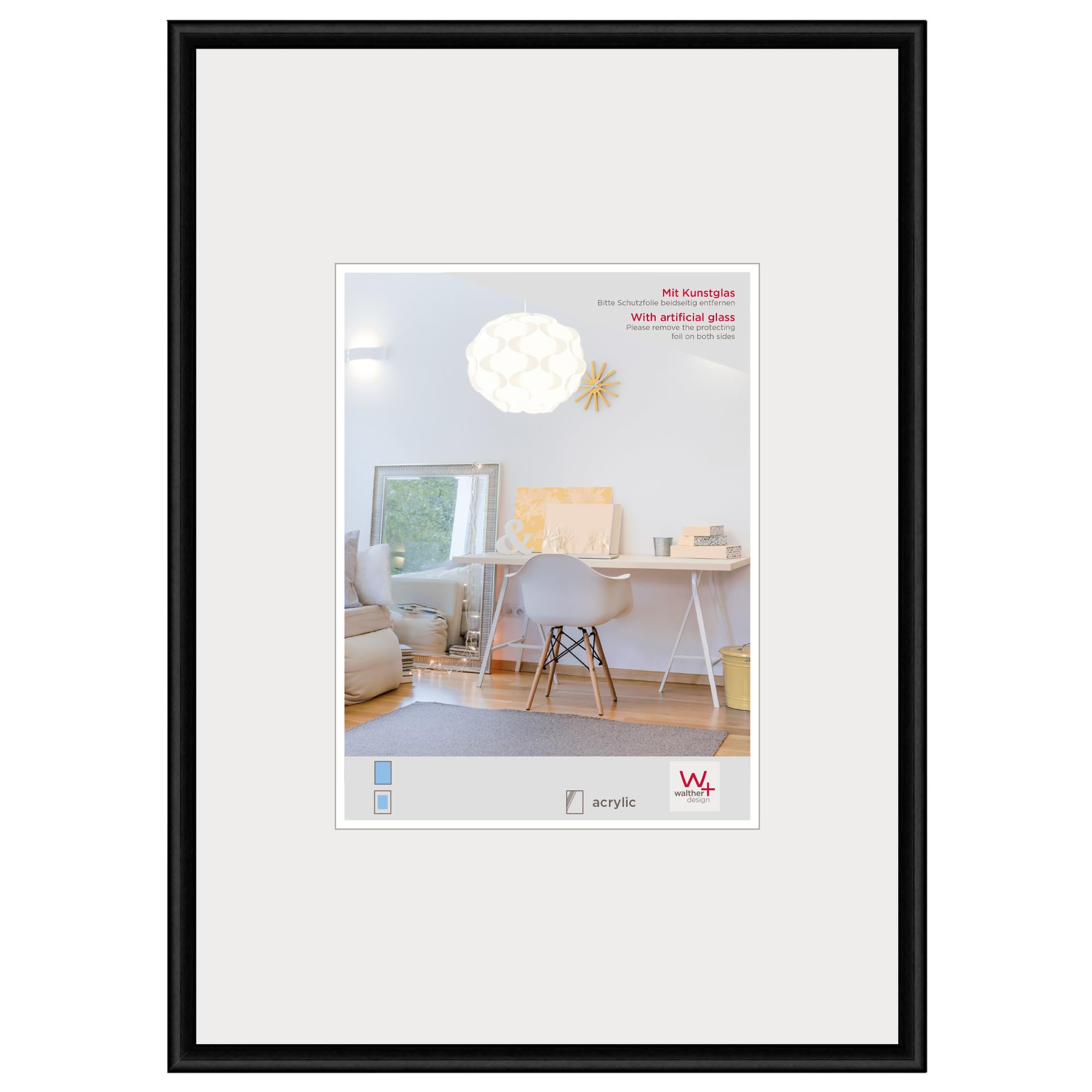 walther designCornice per foto nera 40 x 60 cm con vetro artistico, cornice in plastica New Lifestyle KVX460B