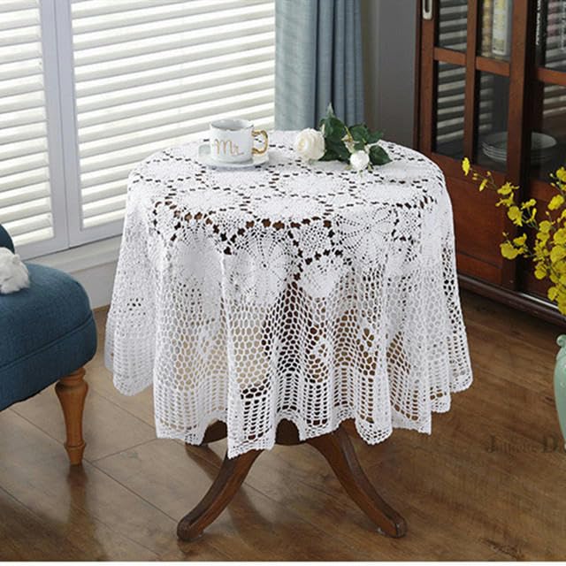 Eleganckie obrusy Nordic duszpasterska koronka obrusy szydełkowe kwadratowe obrusy (biały 150x250cm) (biały 110x160cm)